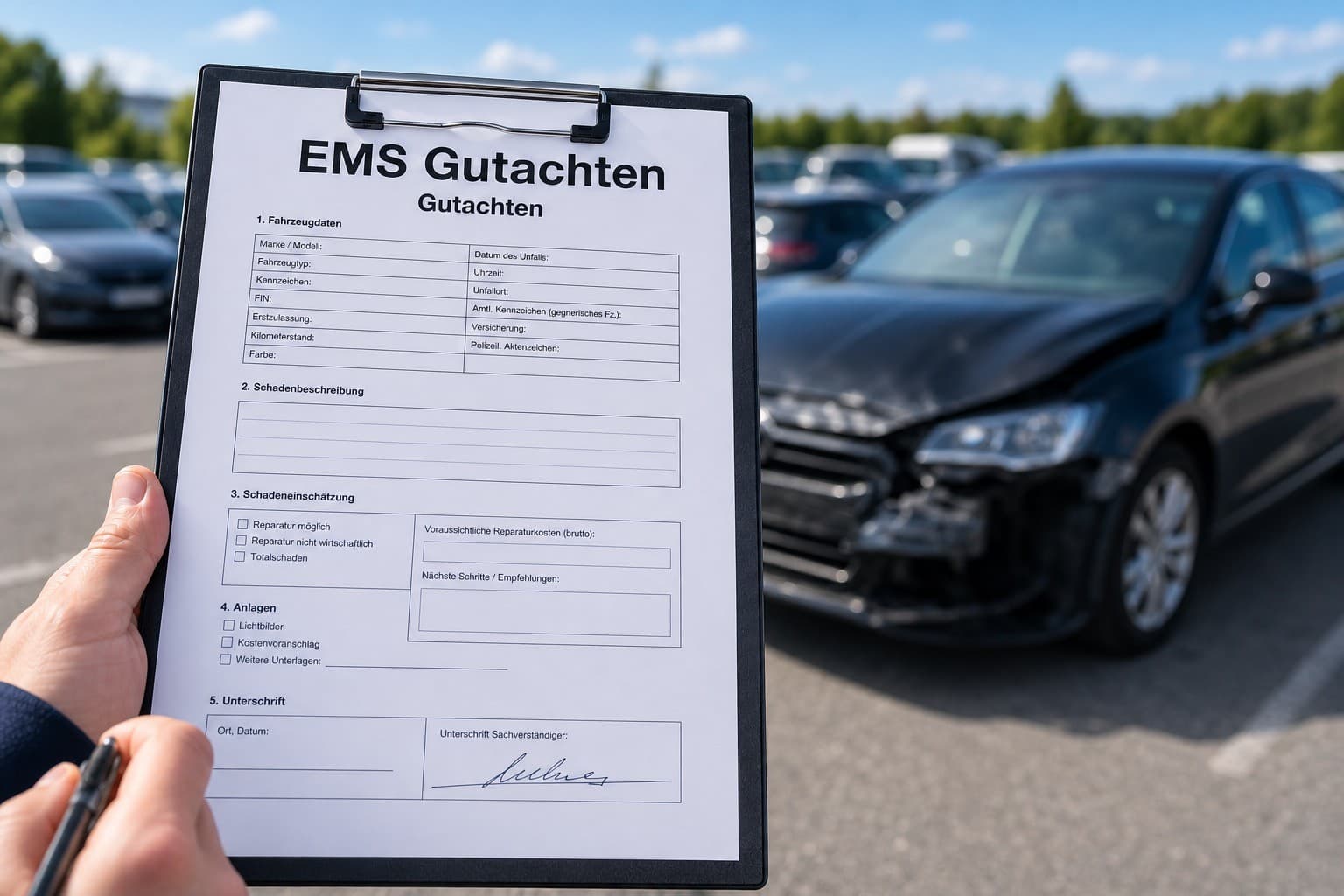 Schadenaufnahme an einem Fahrzeug
